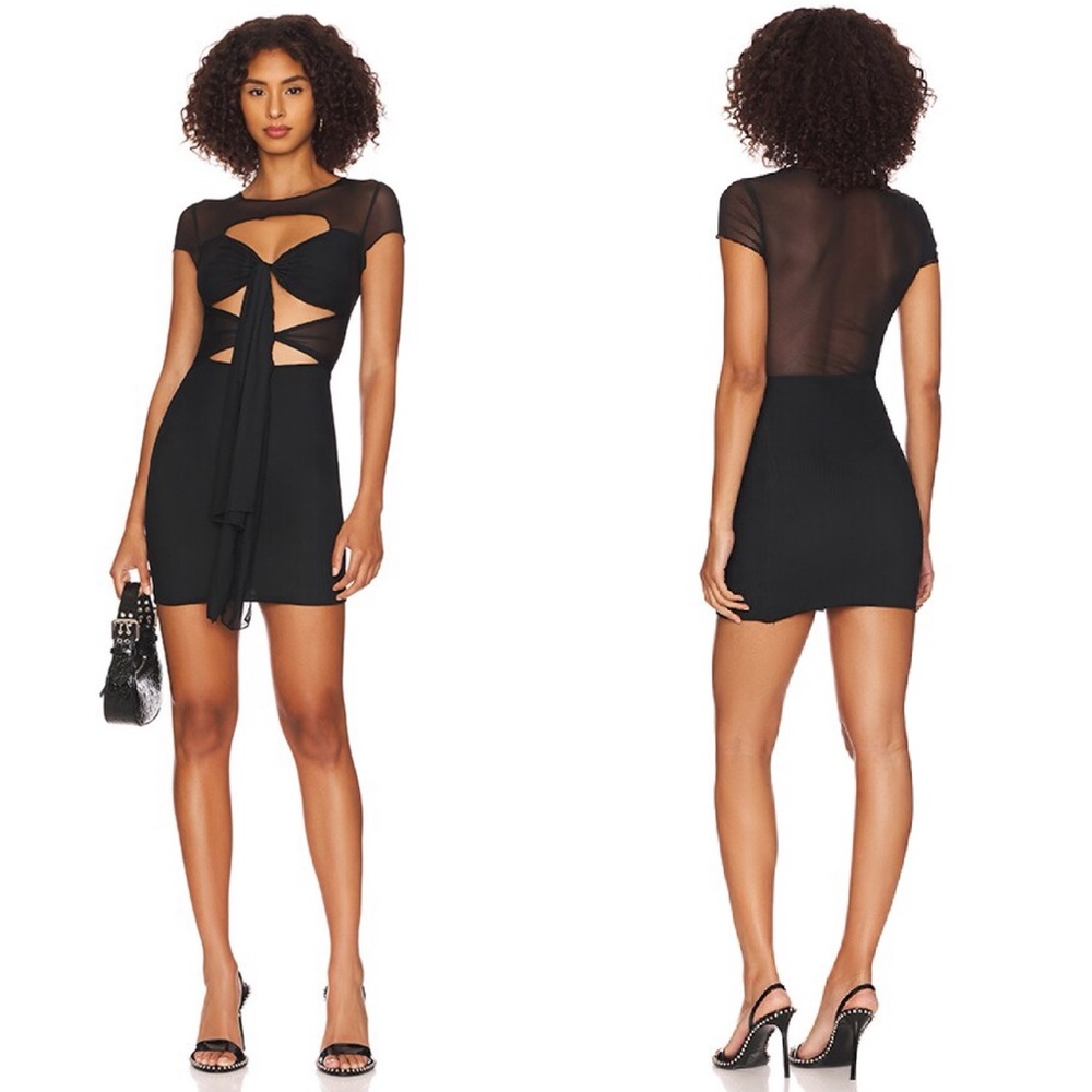 Superdown | NWT Kinsley Tie Front Mesh Mini Dress Black XXS